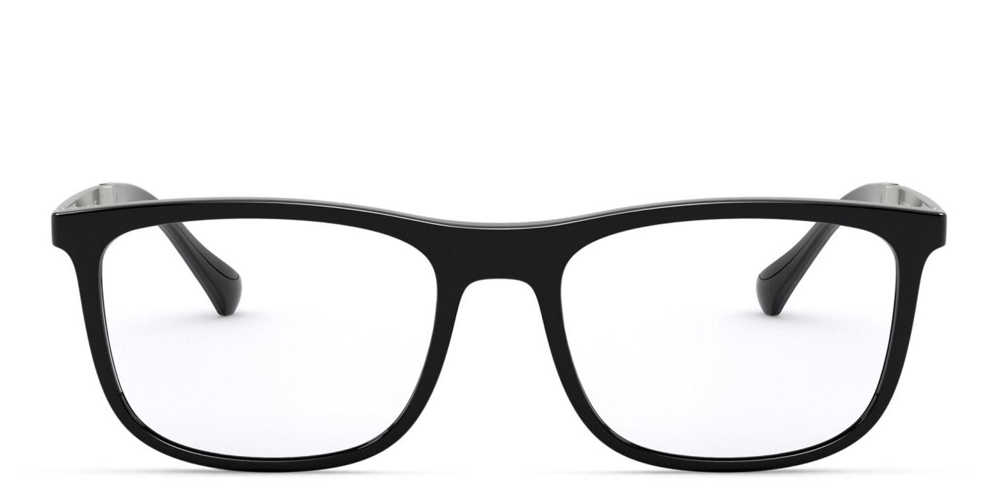 Shop Emporio Armani Wide Rectangle Eyeglasses in Shiny Black online.