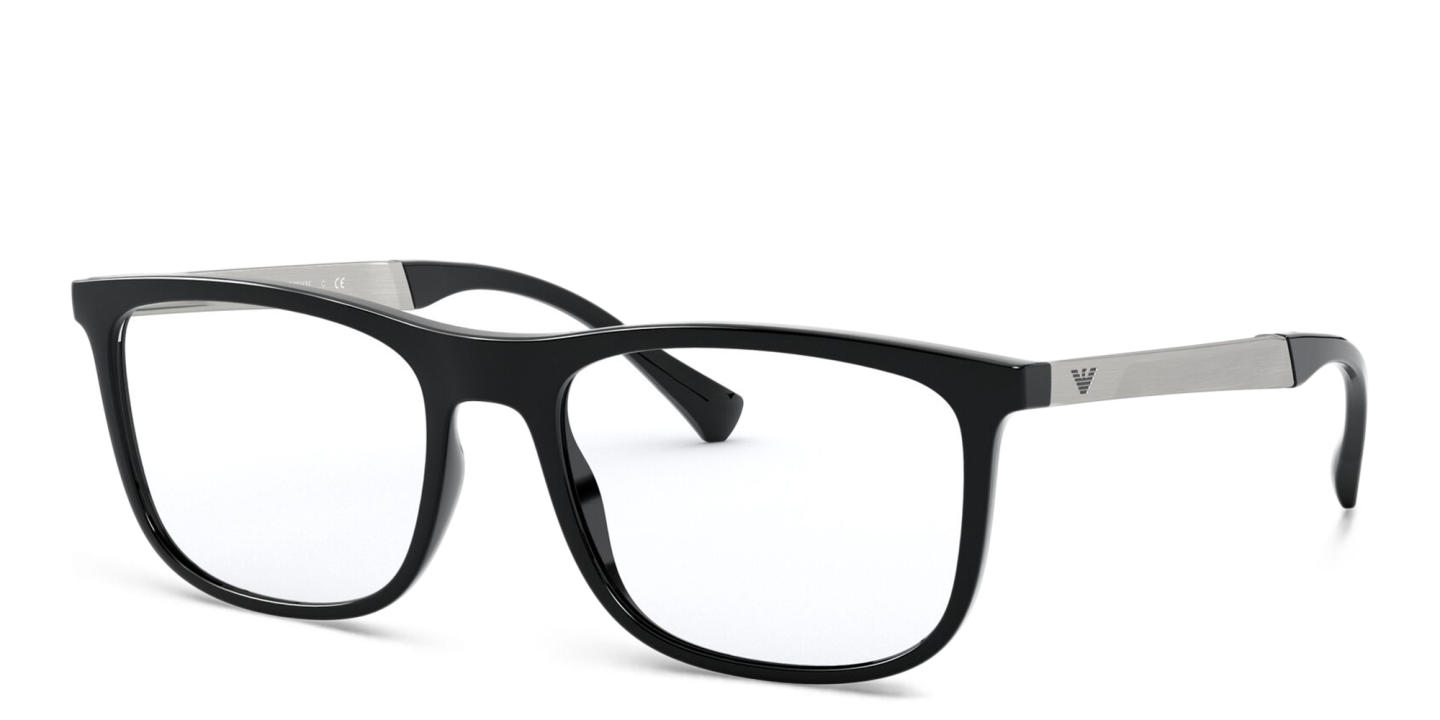 Shop Emporio Armani Wide Rectangle Eyeglasses in Shiny Black online.