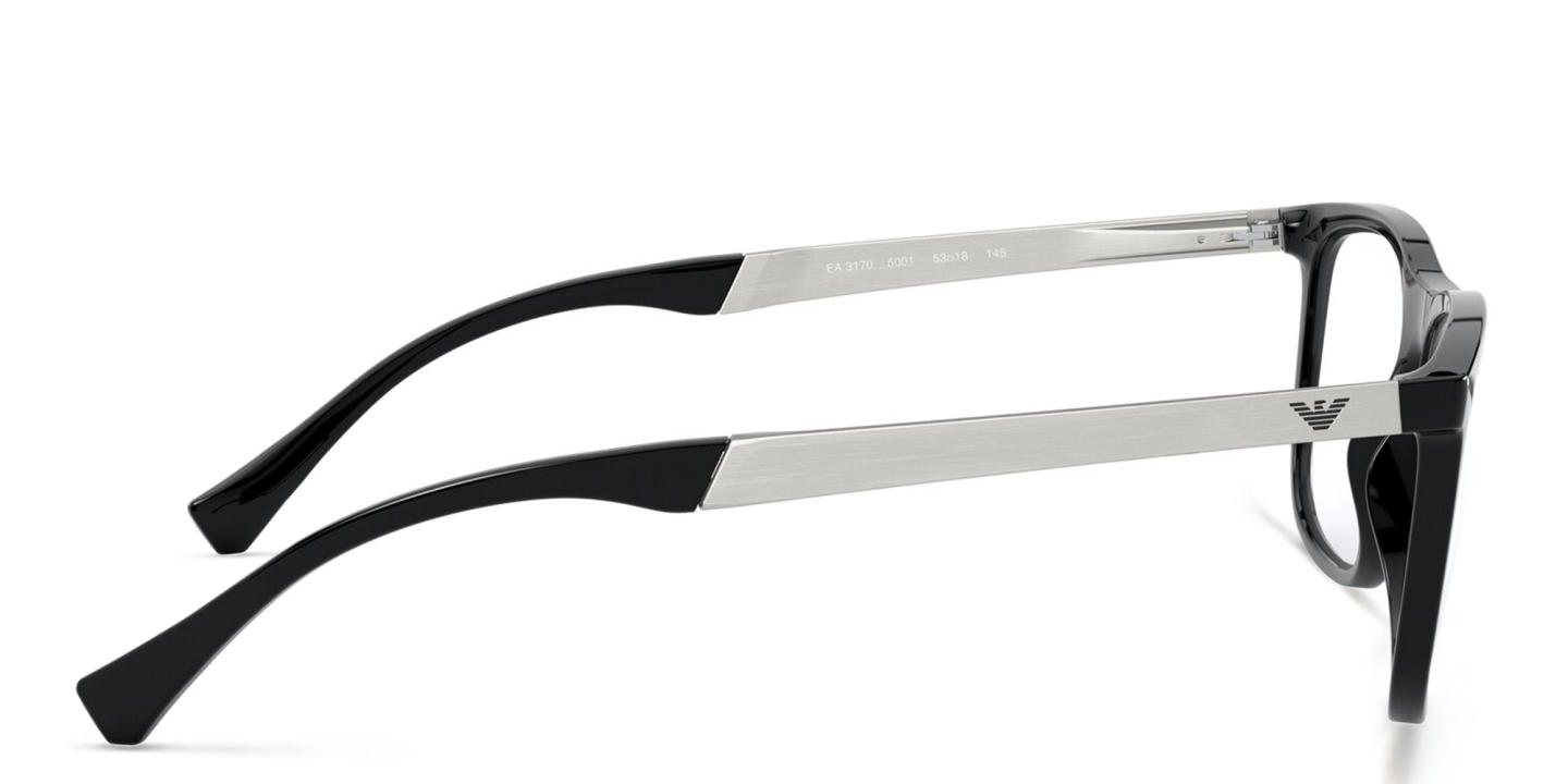 Shop Emporio Armani Wide Rectangle Eyeglasses in Shiny Black online.