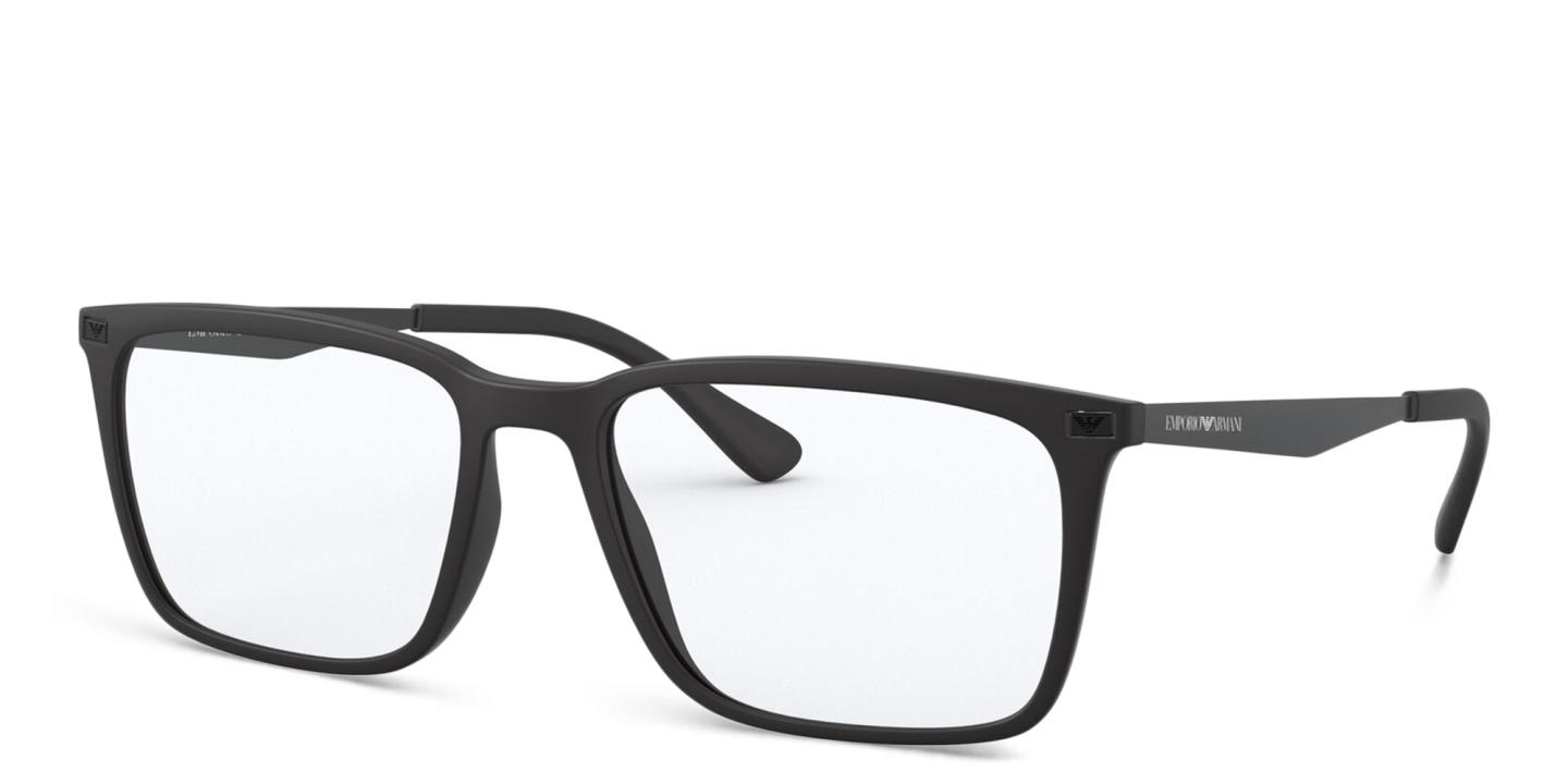 Emporio Armani Wide Rectangle Eyeglasses in Matte Black – Product Photo 2