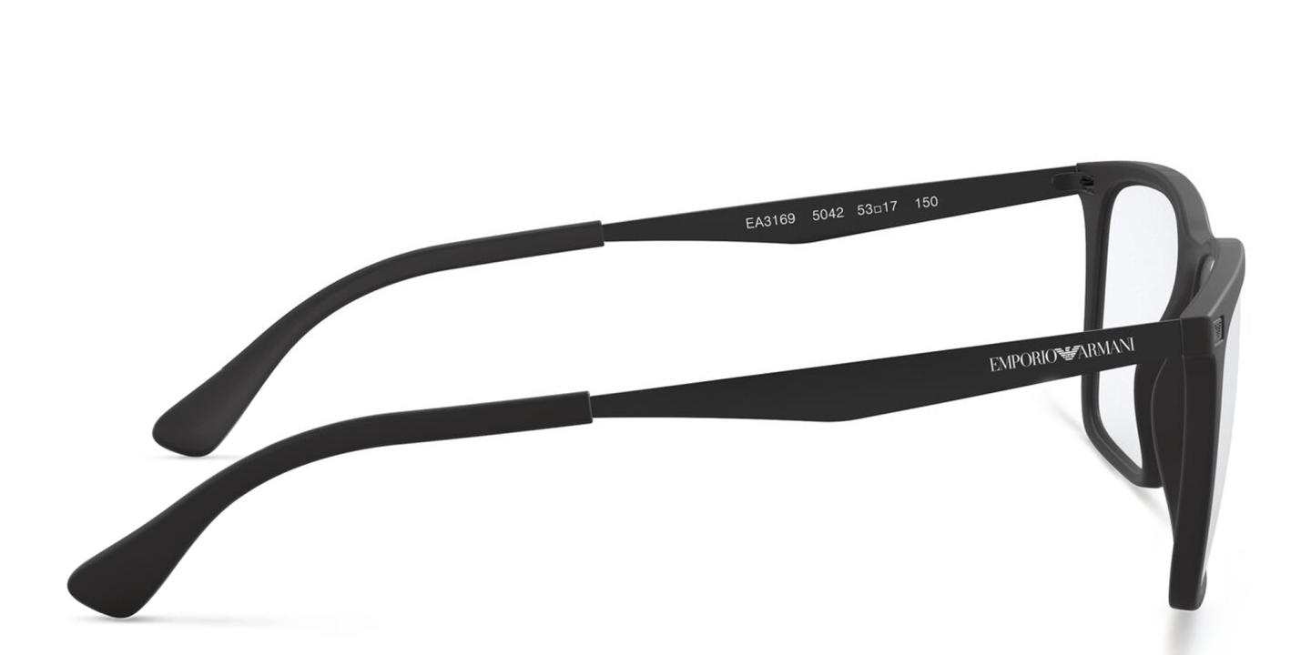 Emporio Armani Wide Rectangle Eyeglasses in Matte Black – Product Photo 3