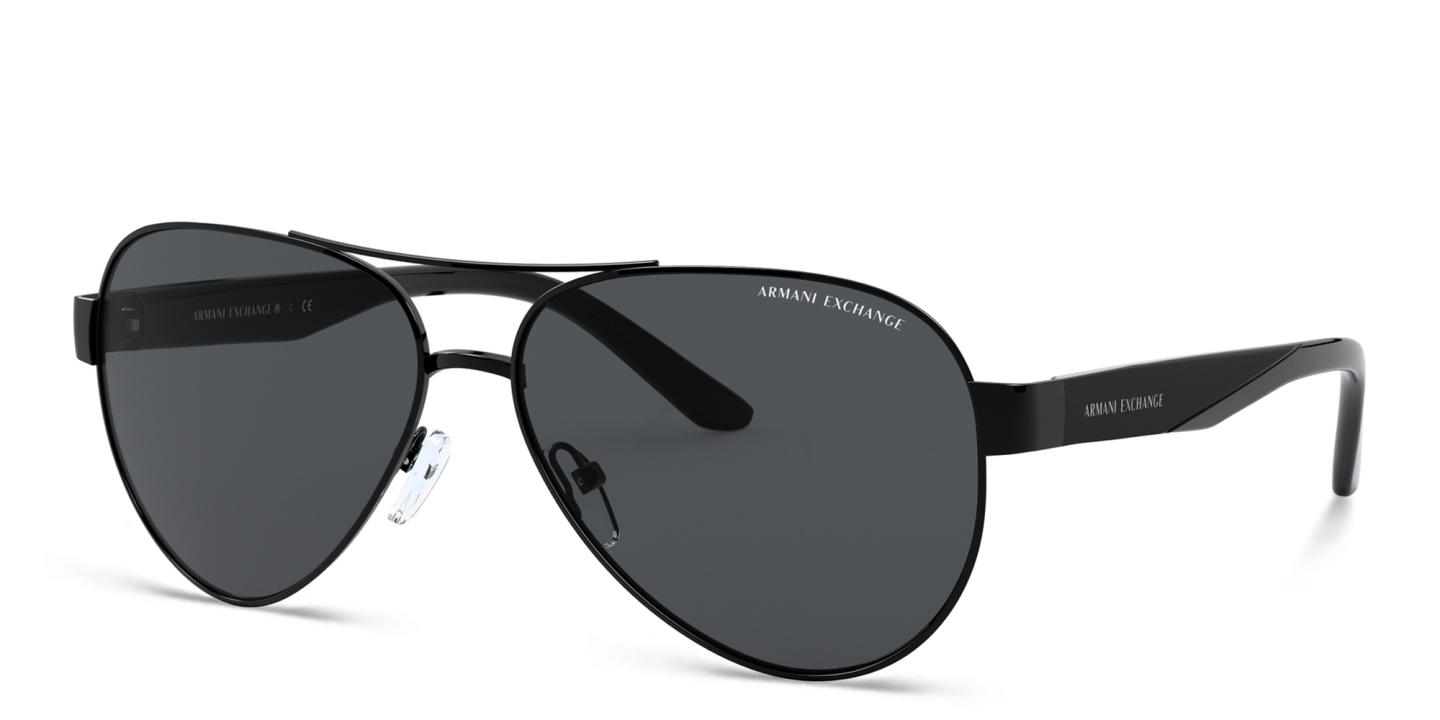 Shop Armani Exchange Logo Signature Pilot Sunglasses in Black online.
