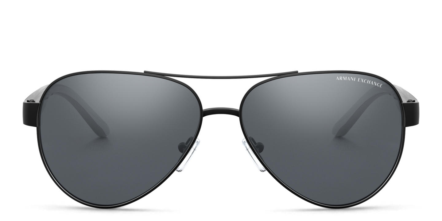 Shop Armani Exchange Logo Signature Pilot Sunglasses in Black online.