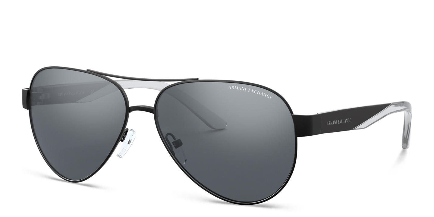 Shop Armani Exchange Logo Signature Pilot Sunglasses in Black online.