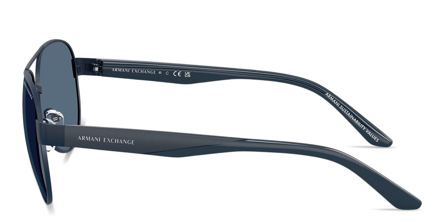 Armani Exchange Logo Signature Pilot Sunglasses in Matte Blue – Product Photo 2