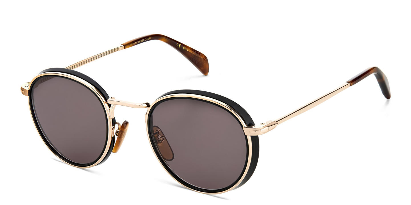 Shop DAVID BECKHAM Panthos Sunglasses in Black Gold online.