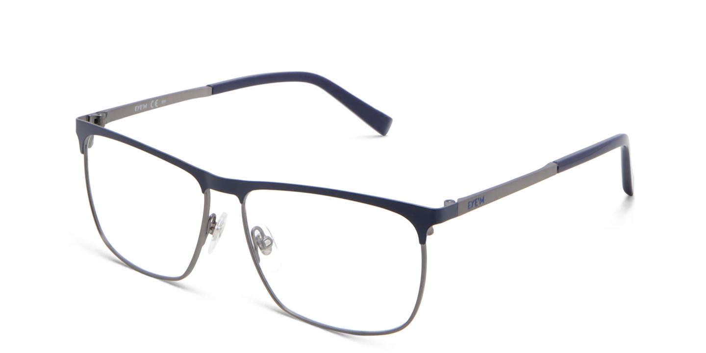 EYE'M Wide Rectangle Eyeglasses in Blue – Product Photo 2