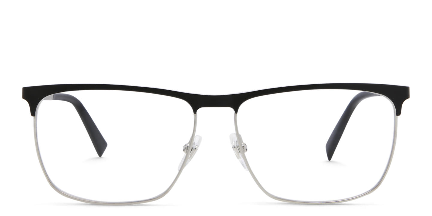 EYE'M Wide Rectangle Eyeglasses in Black & Silver – Product Photo 0