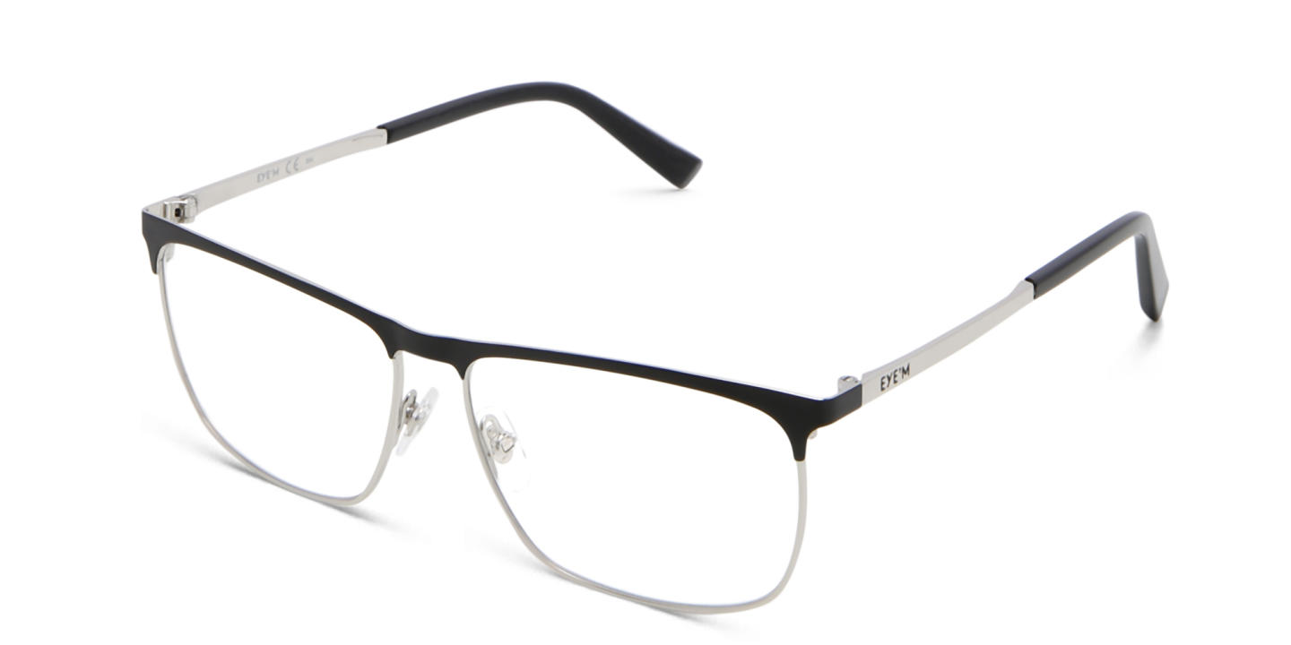 EYE'M Wide Rectangle Eyeglasses in Black & Silver – Product Photo 2