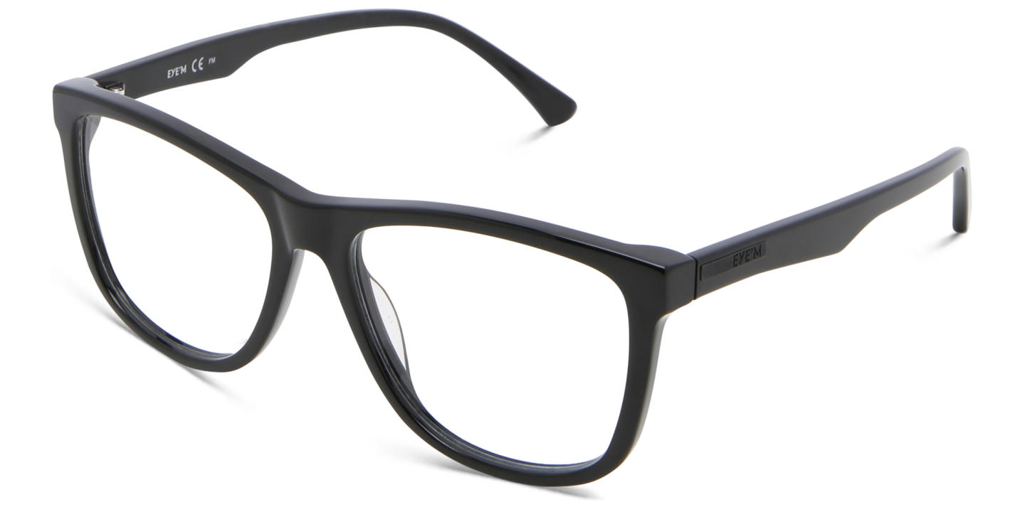 Shop EYE'M Wide Square Eyeglasses in Shiny Black online.