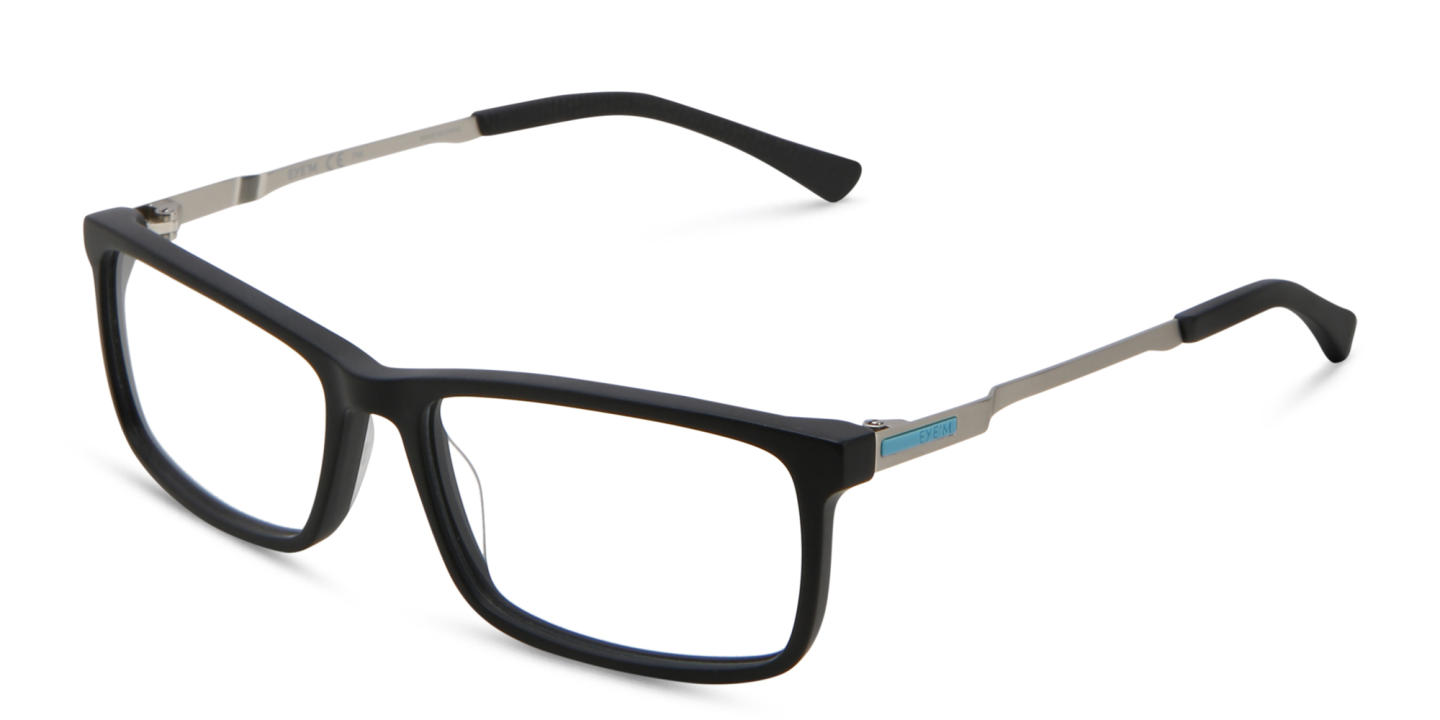 EYE'M Wide Rectangle Eyeglasses in Black & Silver – Product Photo 2