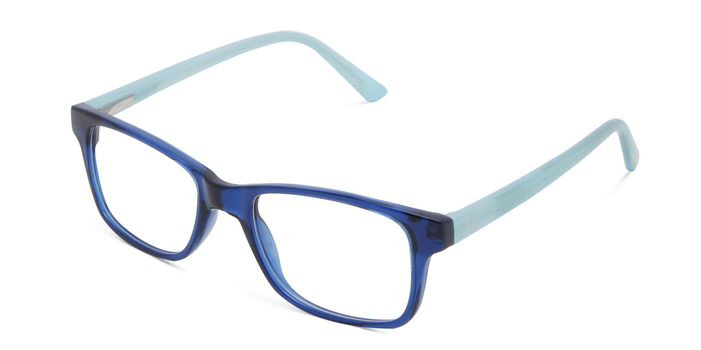 EYE'M Kids Rectangle Eyeglasses in Transparent Blue – Product Photo 1