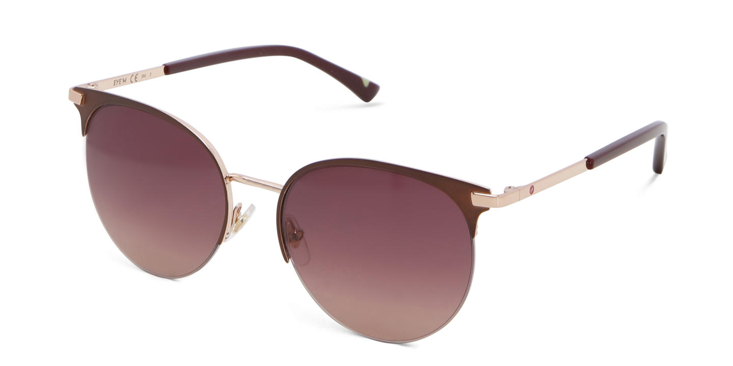 Shop EYE'M Half Rim Round Sunglasses in Red online.