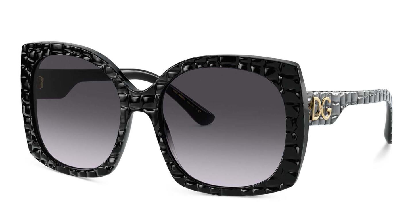 Dolce & Gabbana Wide Square Sunglasses in Black Texture Cocco – Product Photo 1