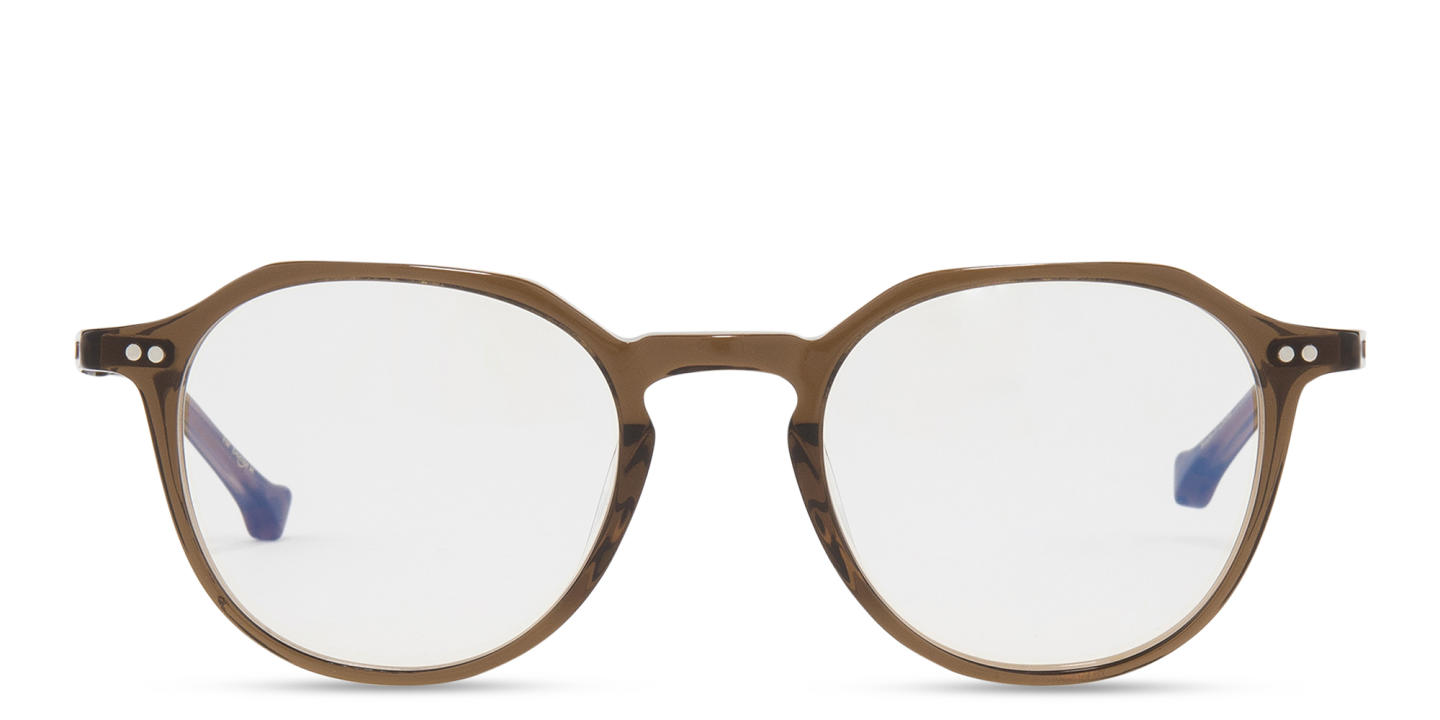 Shop Belvie Unisex Round Eyeglasses in Brown online.