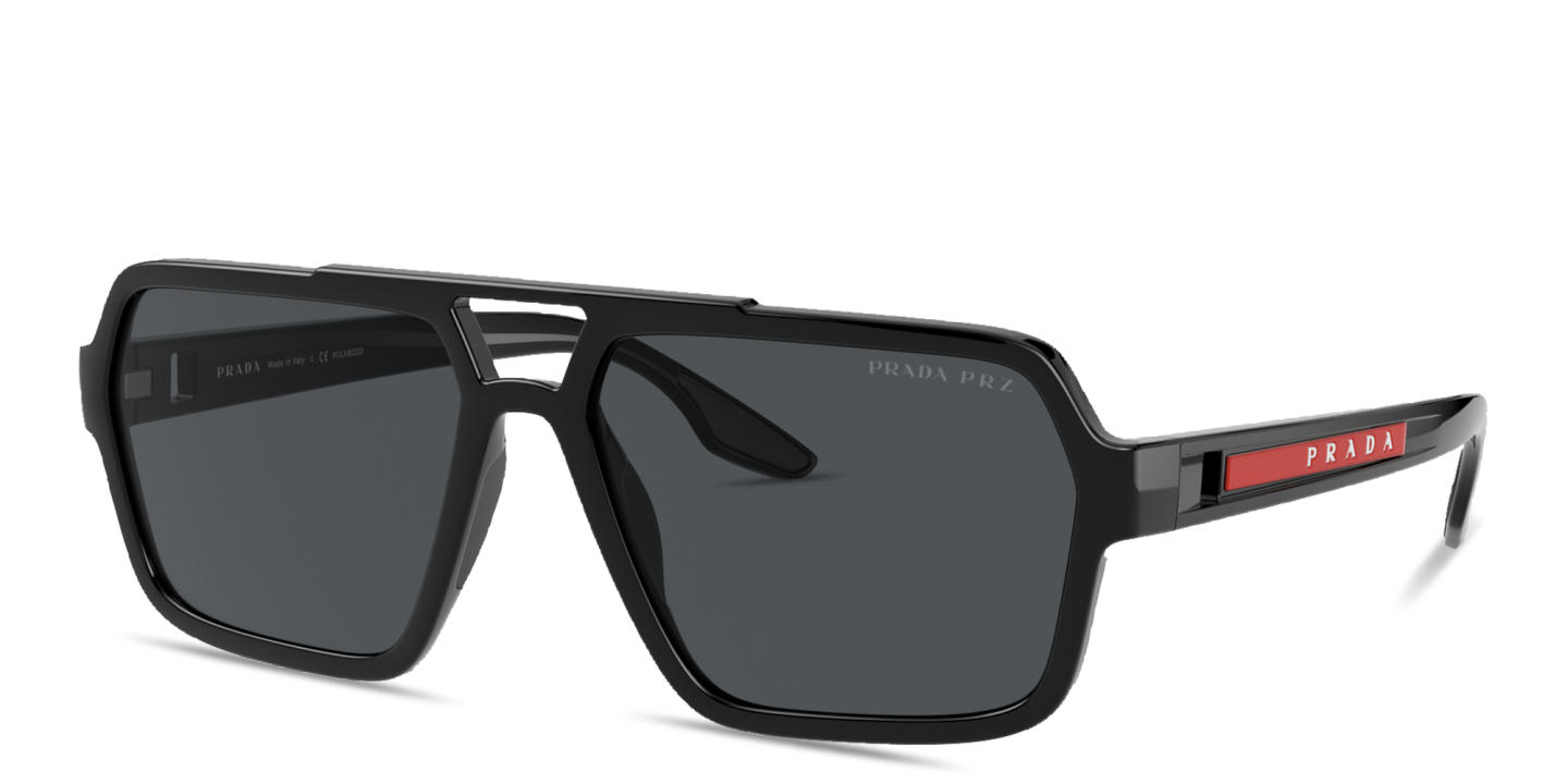 Prada Linea Rossa Logo Signature Rectangle Sunglasses in Black – Product Photo 1