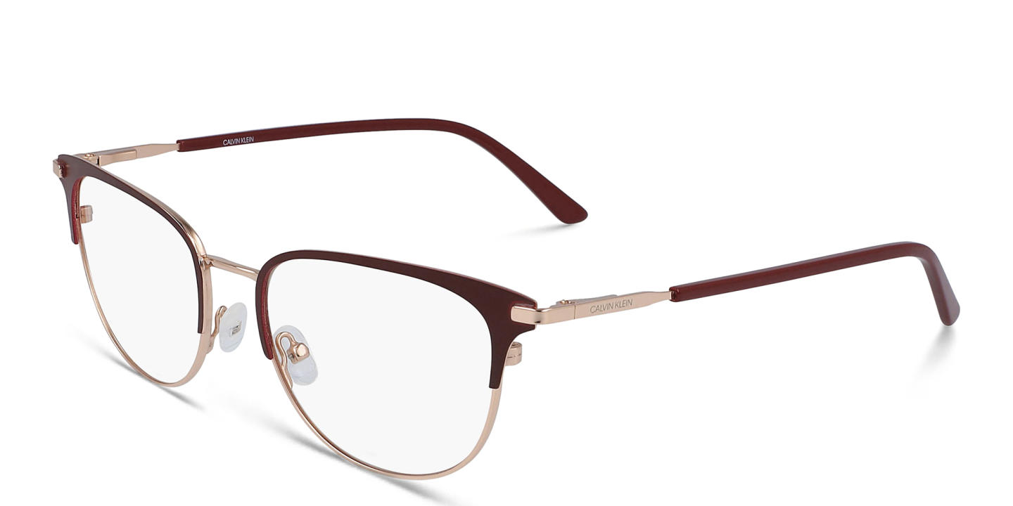 Calvin Klein Rectangle Eyeglasses in Red On Gold – Product Photo 1