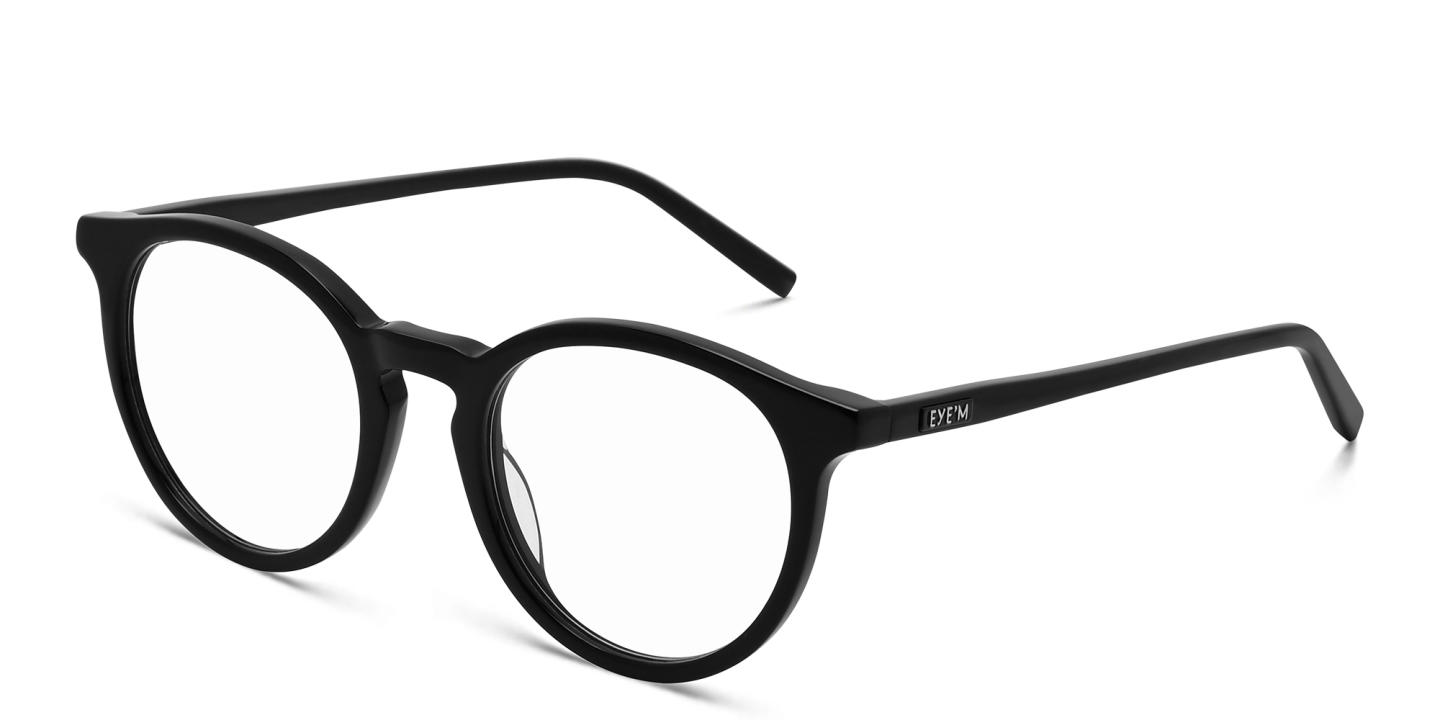 EYE'M Round Eyeglasses in Shiny Black – Product Photo 2