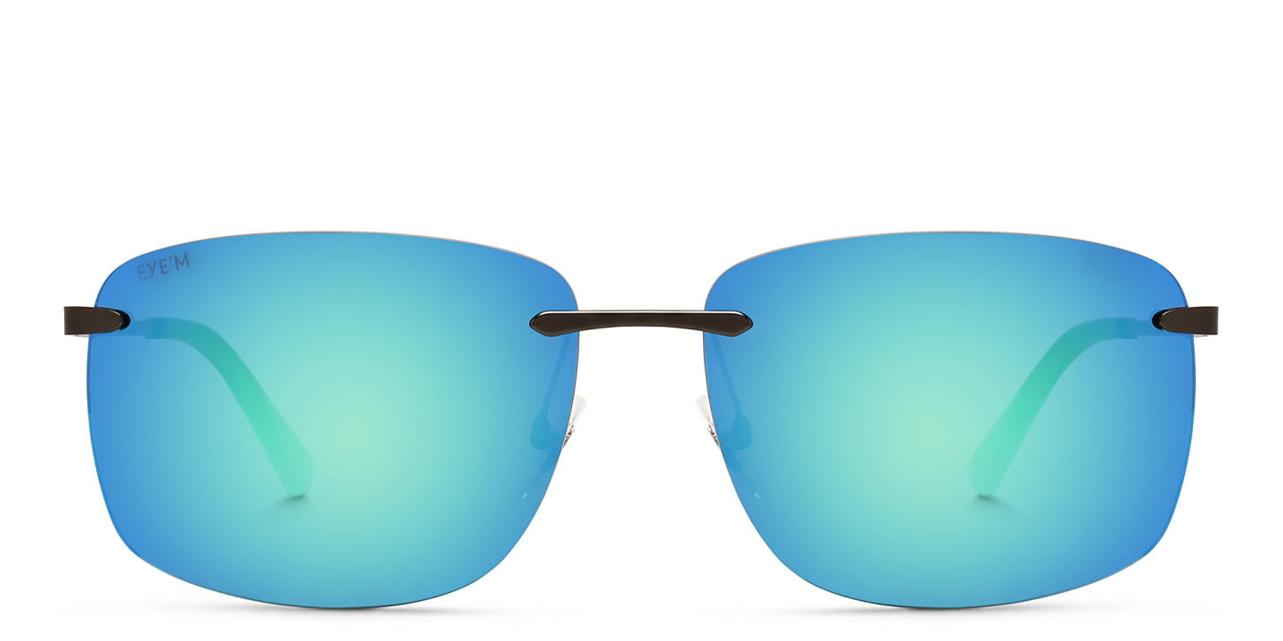 Shop EYE'M Rimless Rectangle Sunglasses in Black online.