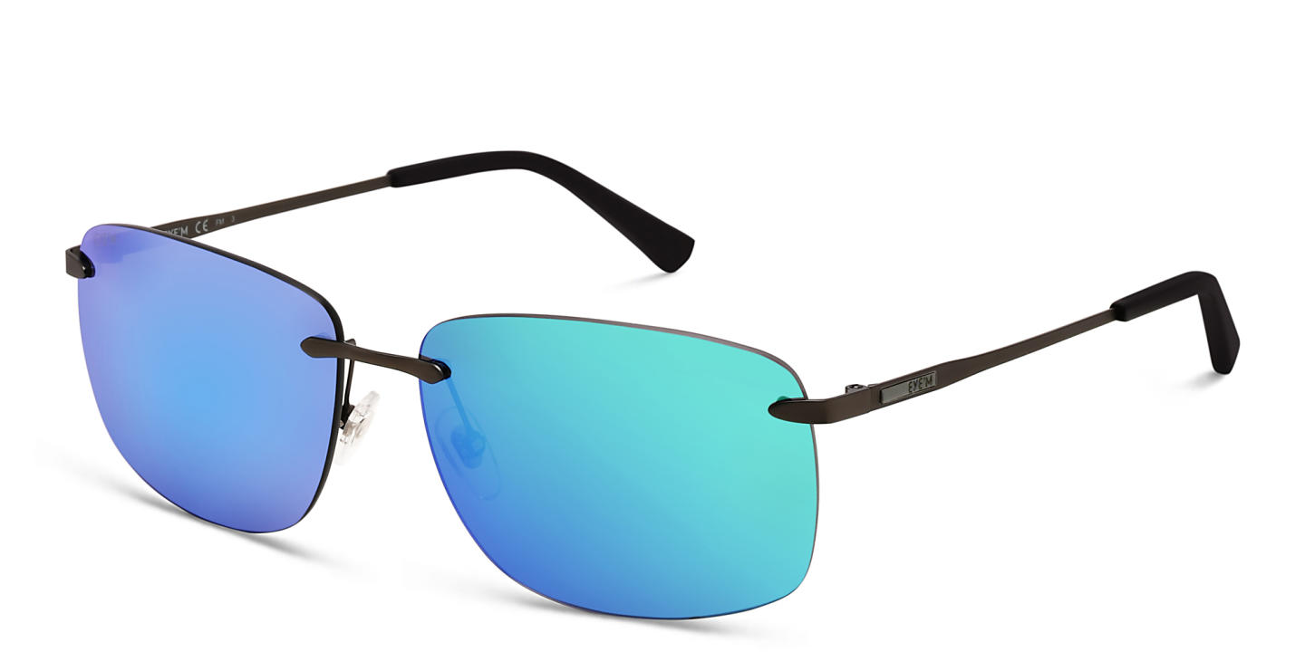 Shop EYE'M Rimless Rectangle Sunglasses in Black online.