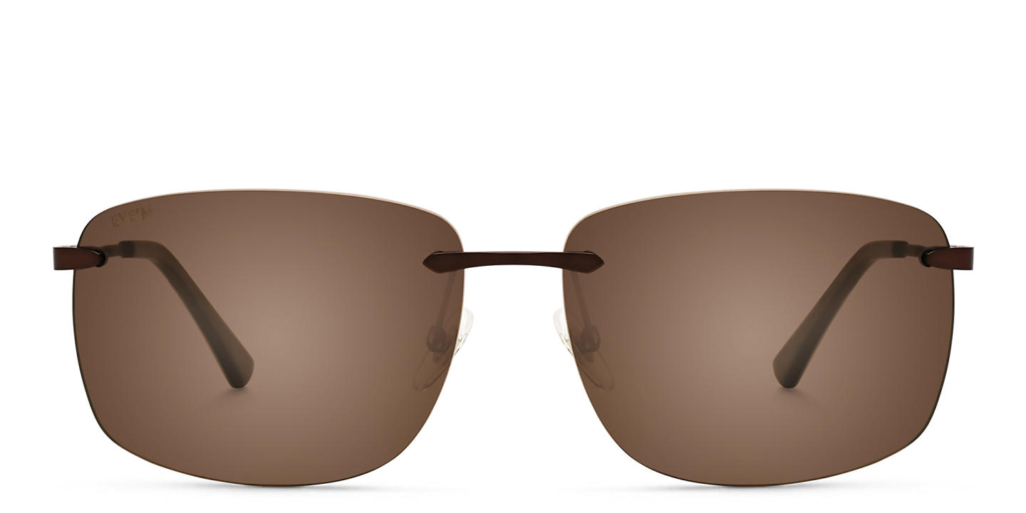 Shop EYE'M Rimless Rectangle Sunglasses in Brown online.