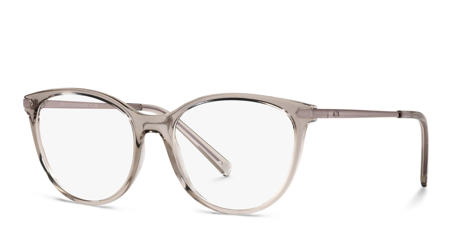 Shop Armani Exchange A|X Logo Cat-Eye Eyeglasses in Transparent Grey online.