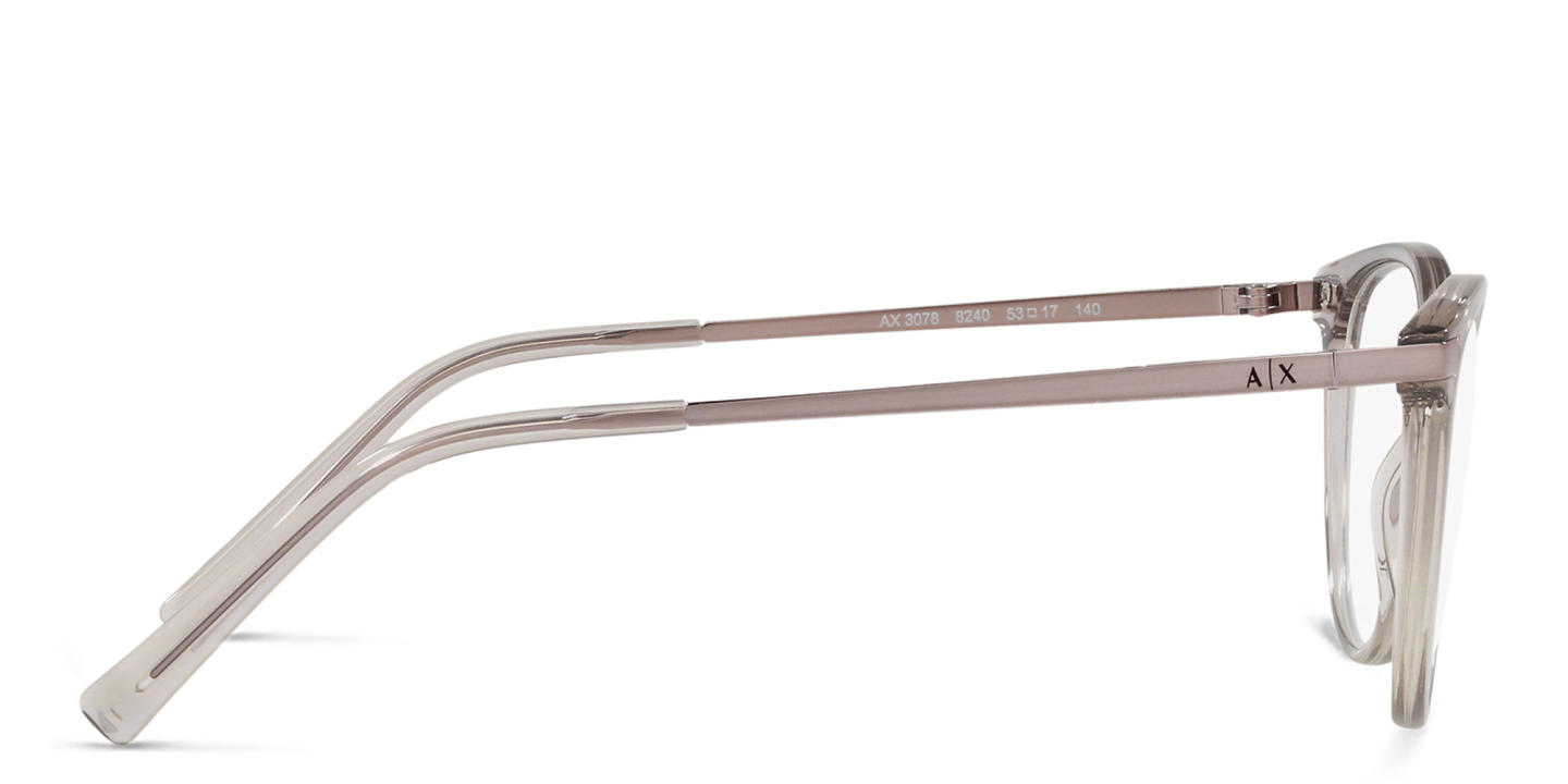 Shop Armani Exchange A|X Logo Cat-Eye Eyeglasses in Transparent Grey online.
