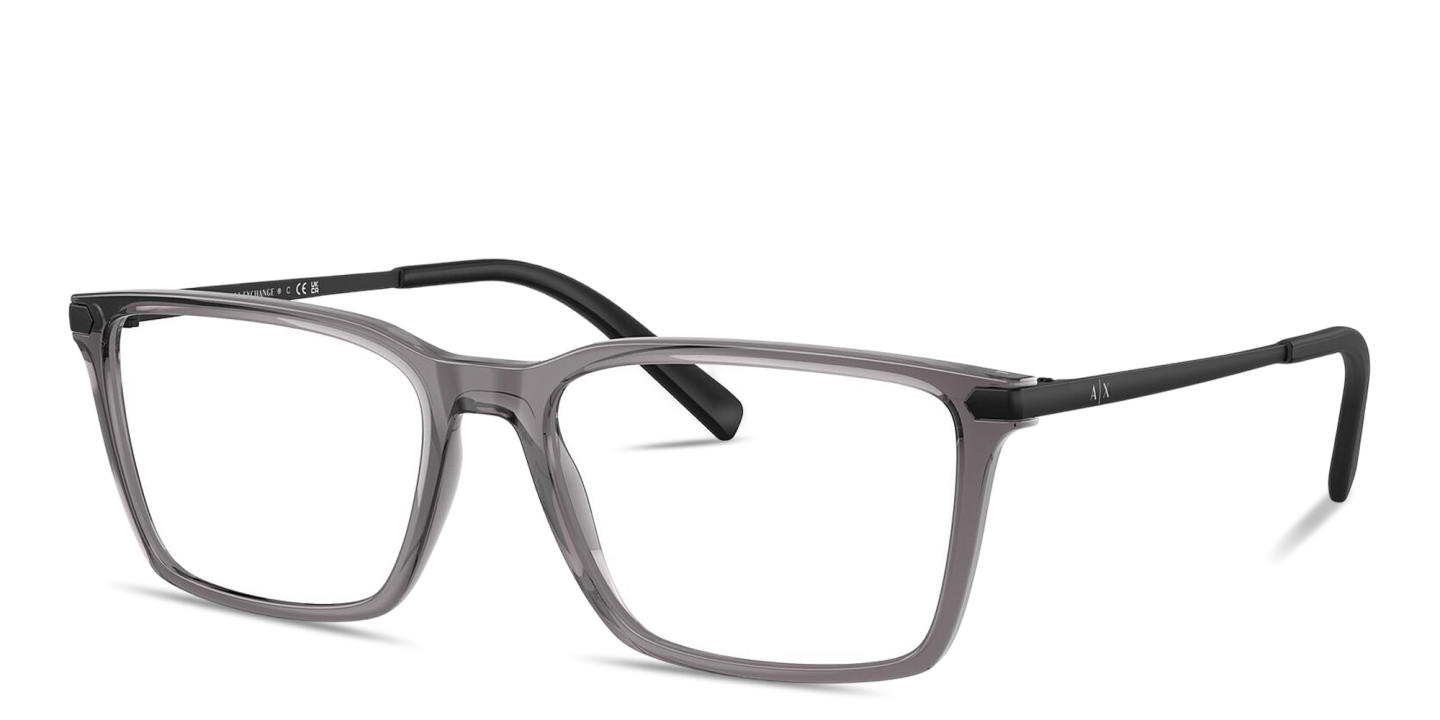 Shop Armani Exchange A|X Logo Rectangle Eyeglasses in Transparent Grey online.