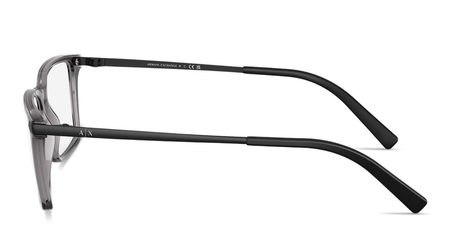 Shop Armani Exchange A|X Logo Rectangle Eyeglasses in Transparent Grey online.