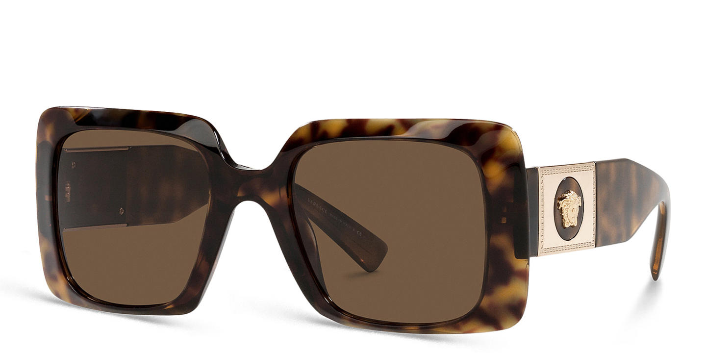Shop VERSACE Medusa-embellished Rectangle Sunglasses in Havana online.
