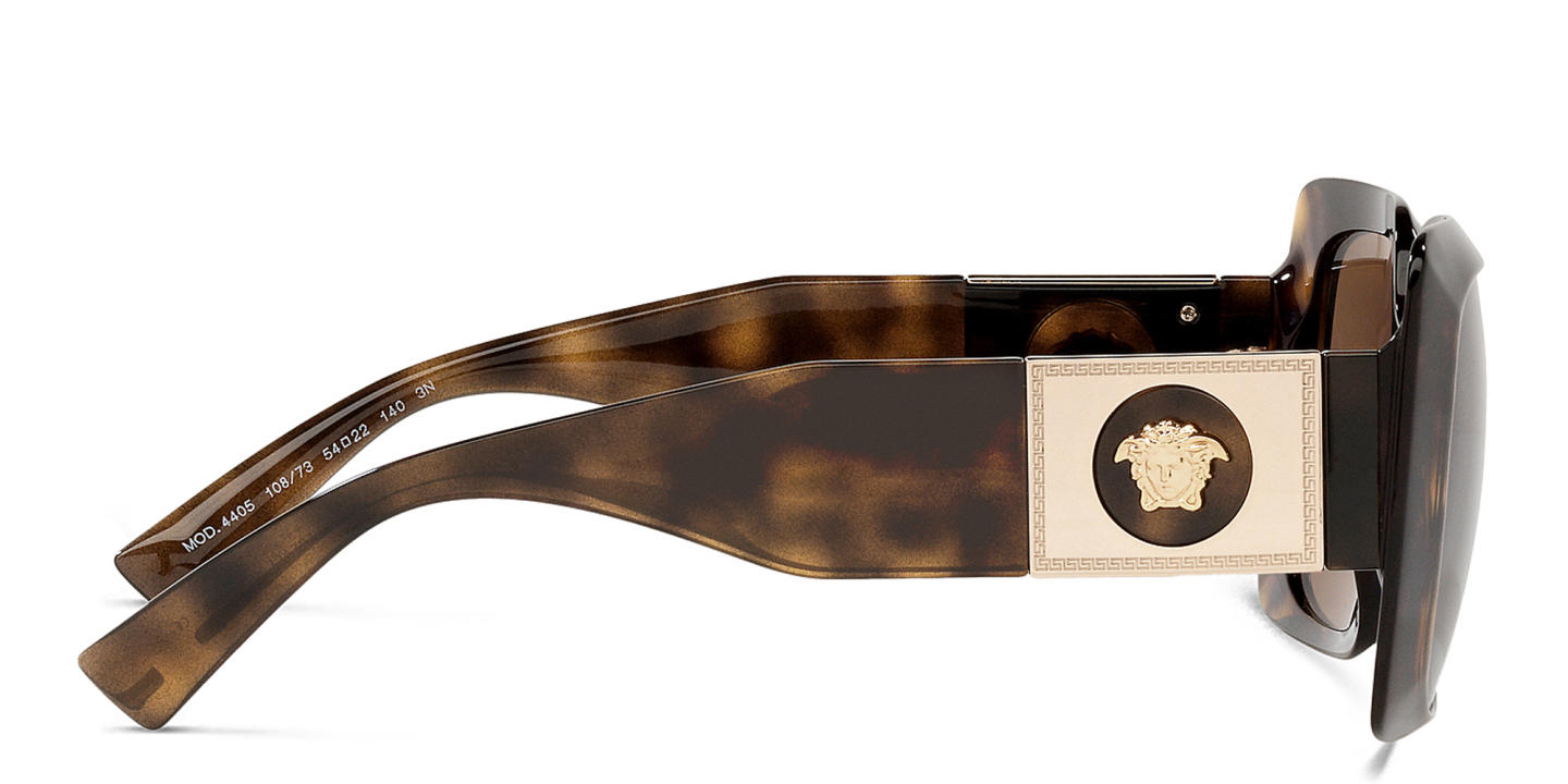 Shop VERSACE Medusa-embellished Rectangle Sunglasses in Havana online.