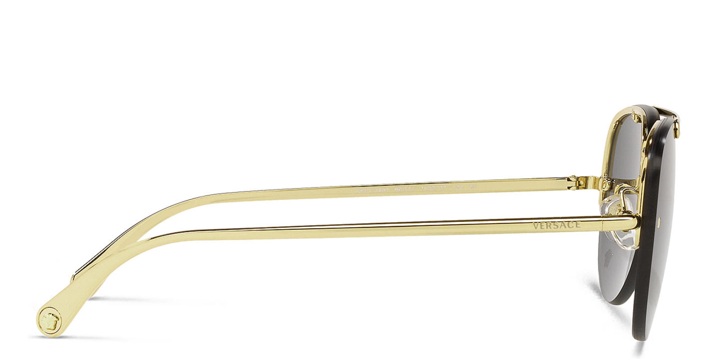 Shop VERSACE Medusa Half-Rim Pilot Sunglasses in Gold online.