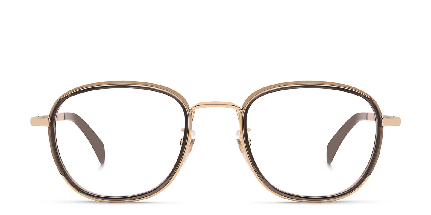 Shop DAVID BECKHAM Square Eyeglasses in Gold Grey online.