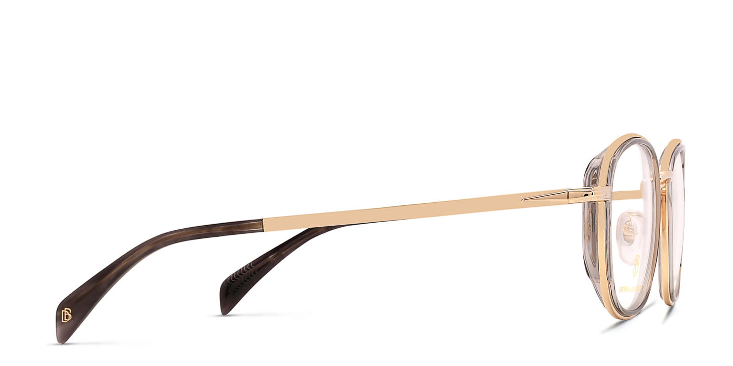 Shop DAVID BECKHAM Square Eyeglasses in Gold Grey online.