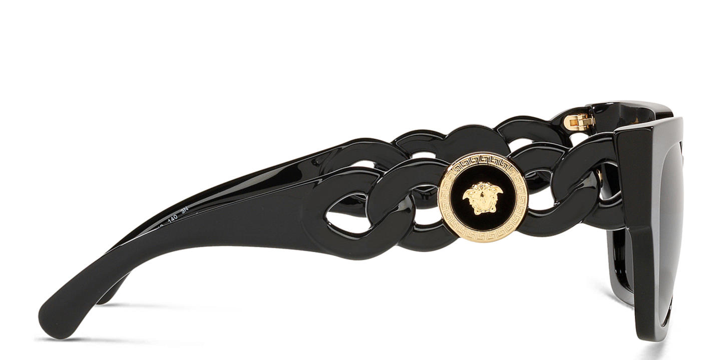 Shop VERSACE Medusa Chain Square Sunglasses in Black online.