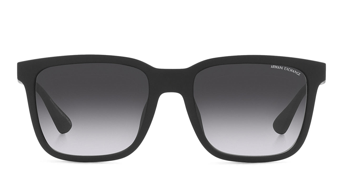 Shop Armani Exchange Logo-Print Rectangle Sunglasses in Black online.