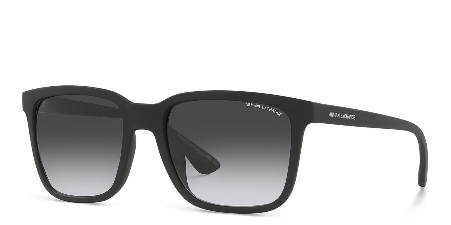 Shop Armani Exchange Logo-Print Rectangle Sunglasses in Black online.