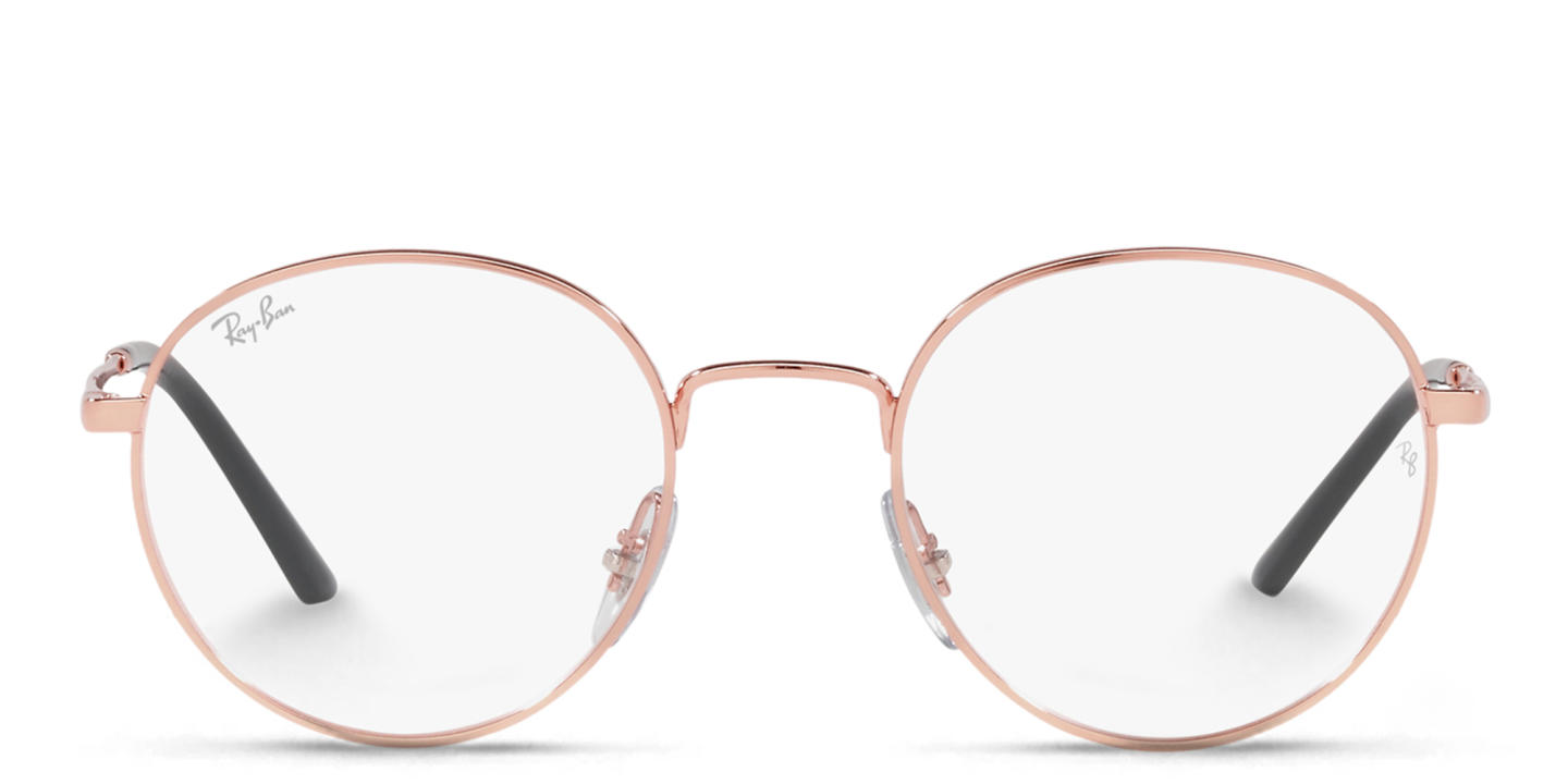 Shop Ray-Ban Optics Unisex Round Eyeglasses in Pink Gold online.
