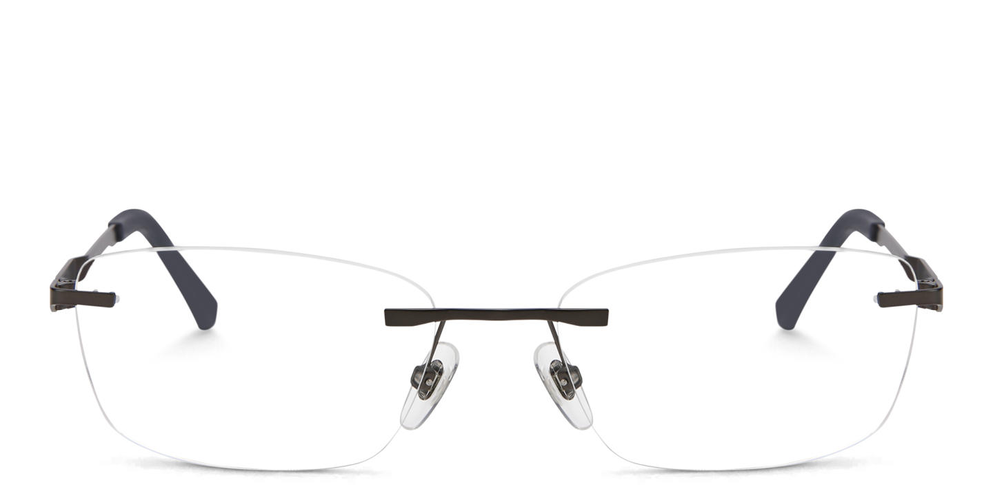 Shop EYE'M Rimless Wide Rectangle Eyeglasses in Gunmetal online.