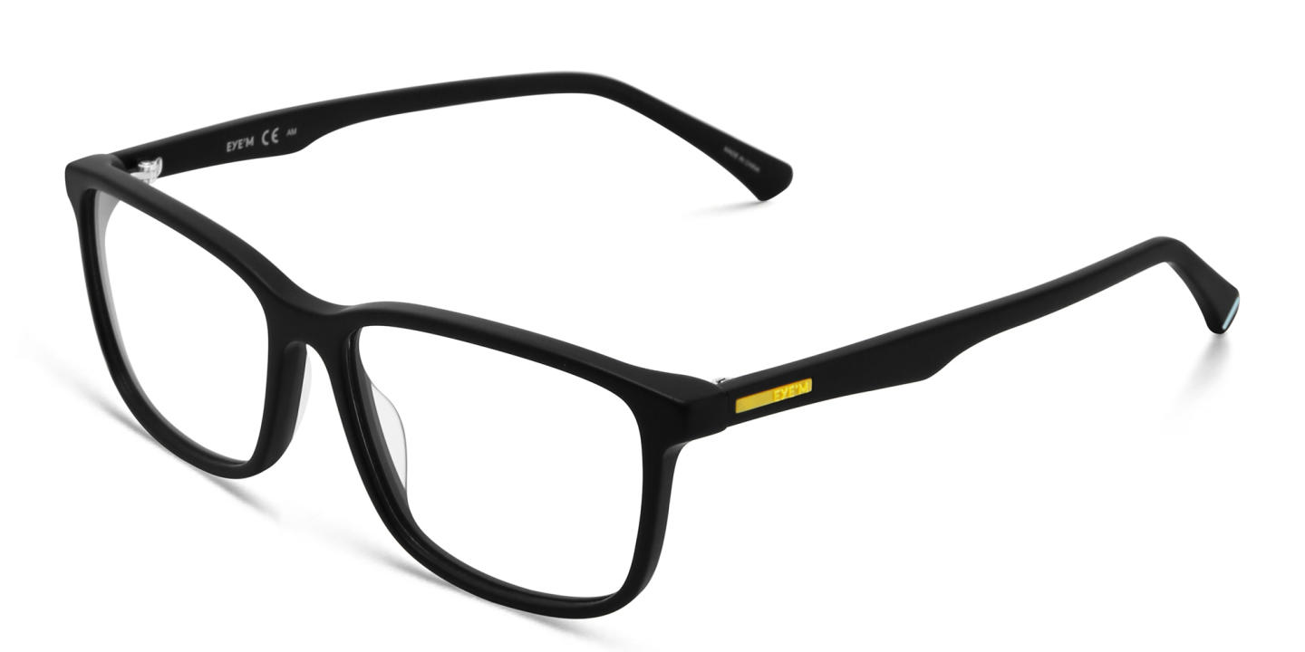 EYE'M Wide Rectangle Eyeglasses in Black – Product Photo 2