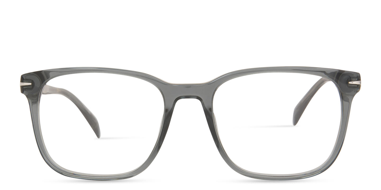 Shop DAVID BECKHAM Wide Rectangle Eyeglasses in Transparent Grey online.