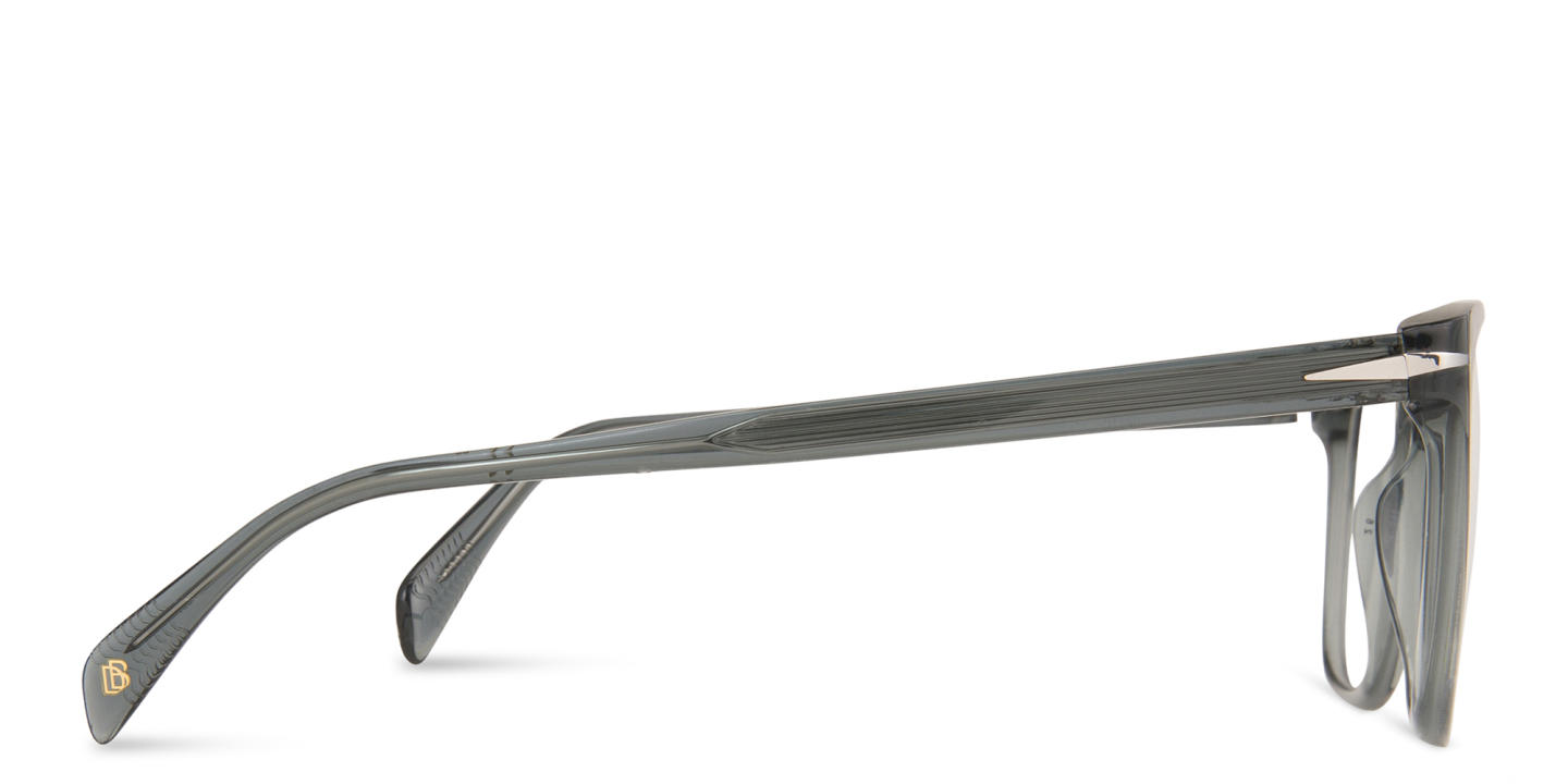 Shop DAVID BECKHAM Wide Rectangle Eyeglasses in Transparent Grey online.