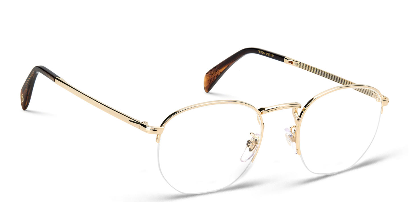Shop DAVID BECKHAM Half Rim Oval Eyeglasses in Gold Striped Brown online.
