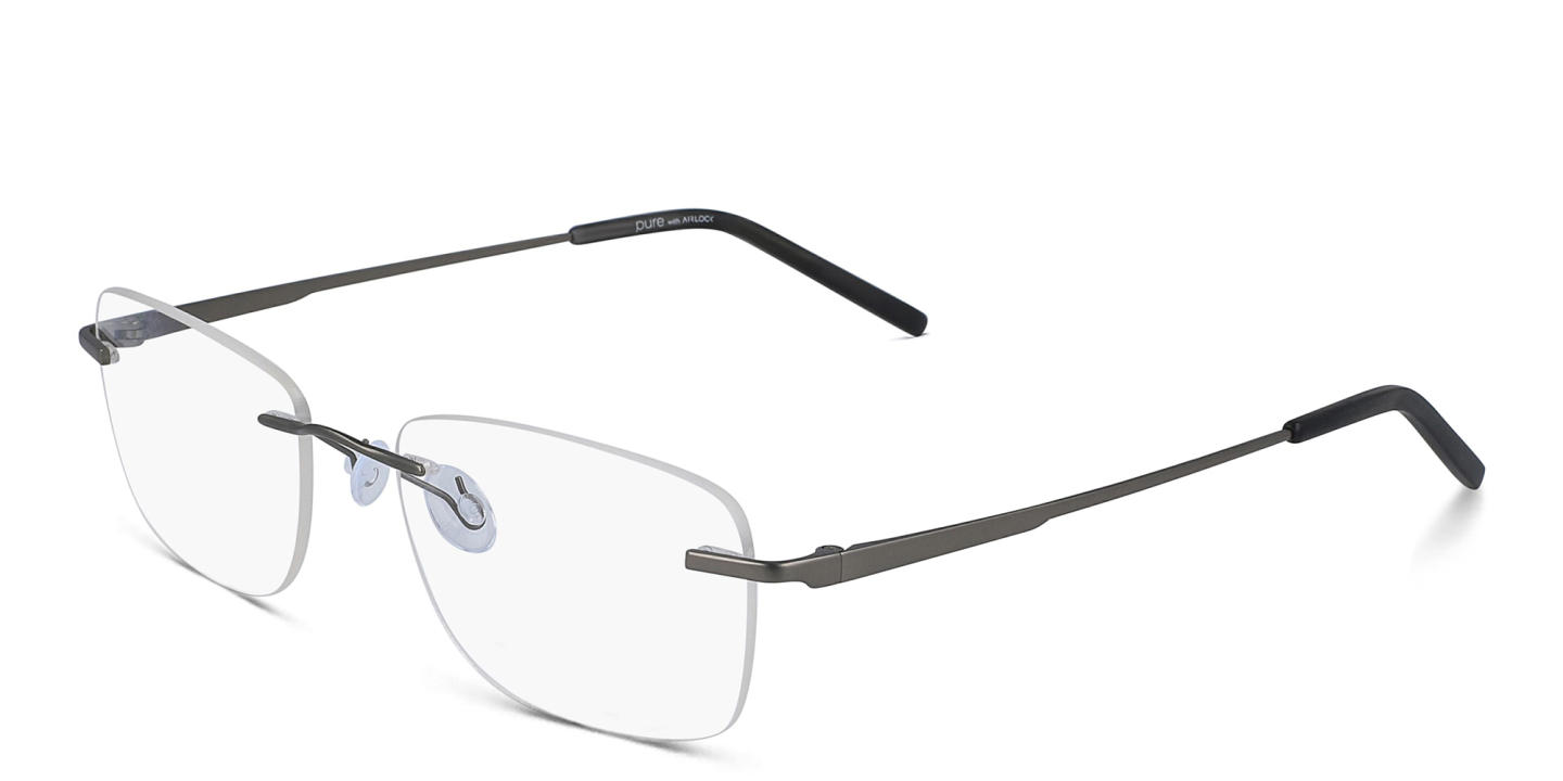 Pure Rimless Rectangle Eyeglasses in Gunmetal – Product Photo 1