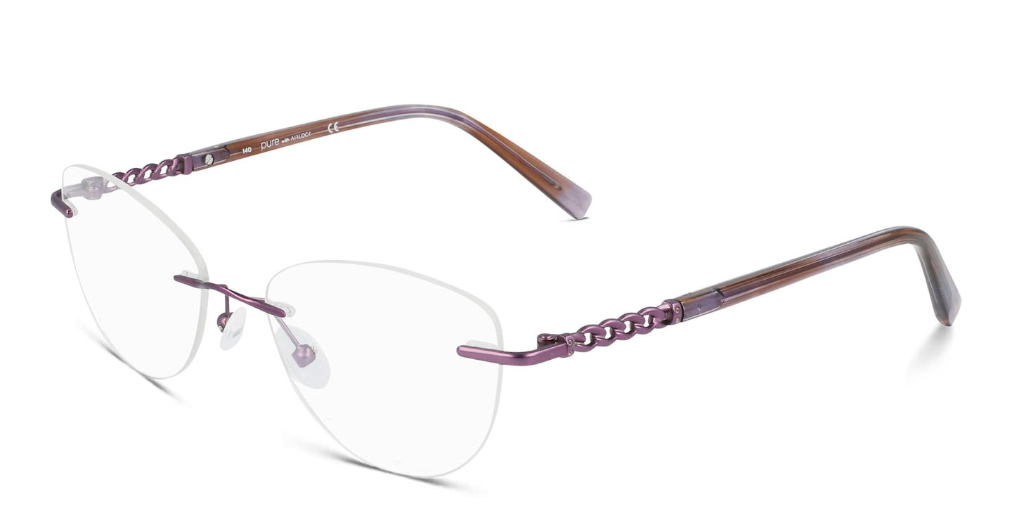 Pure Rimless Cat-Eye Eyeglasses in Purple – Product Photo 1