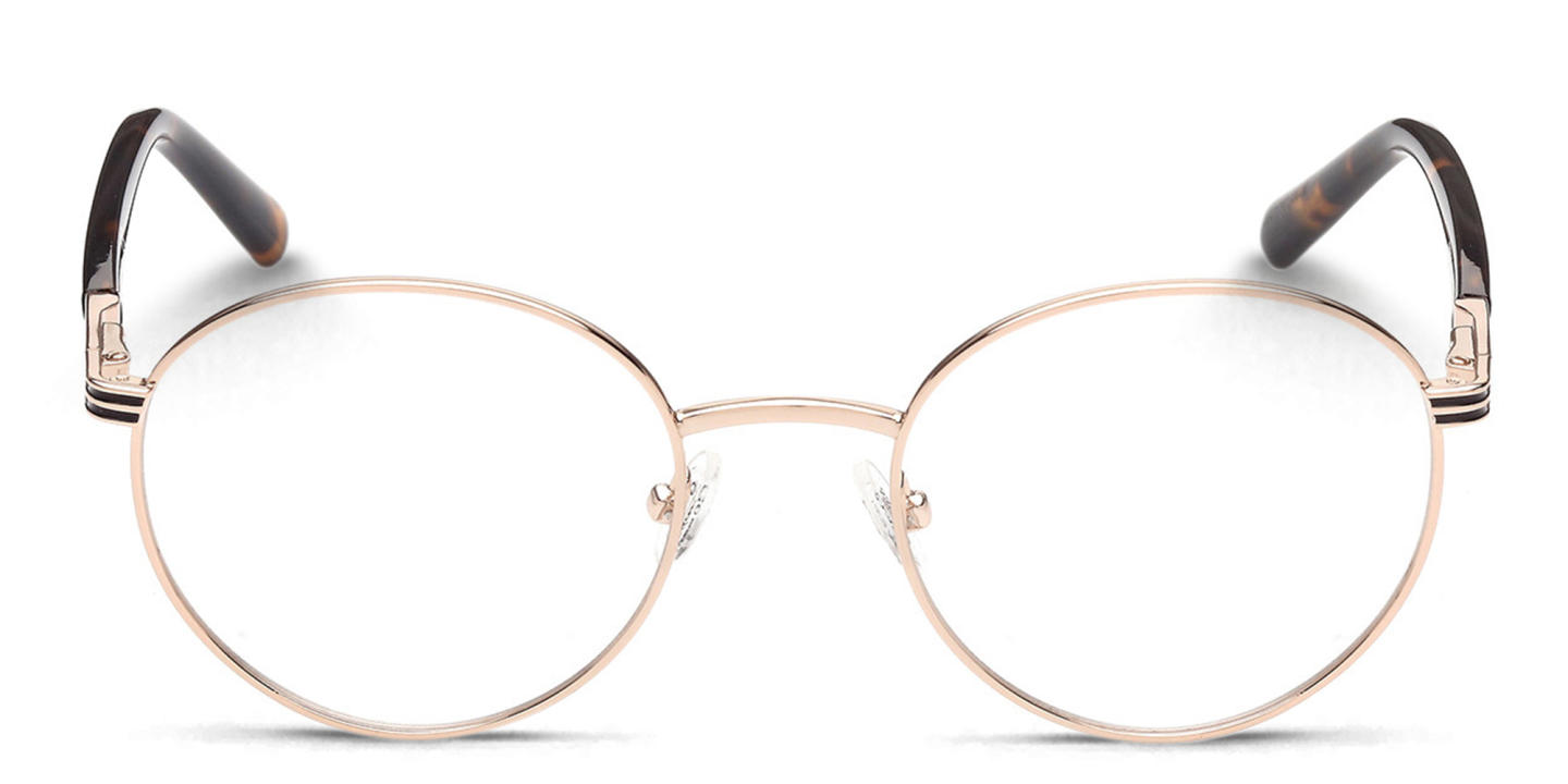 Shop Guess Round Eyeglasses in Gold online.