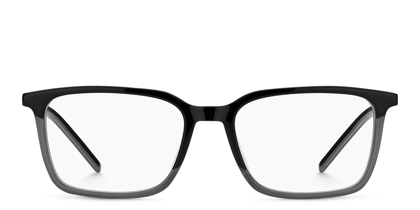 Hugo Boss Rectangle Eyeglasses in Transparent Grey & Black – Product Photo 0