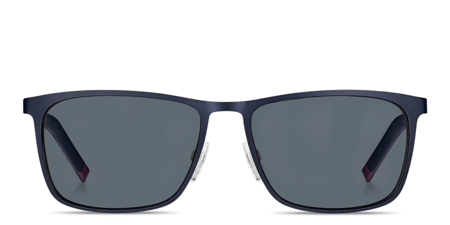 Shop Tommy Hilfiger Logo Rectangle Sunglasses in Blue Red online.