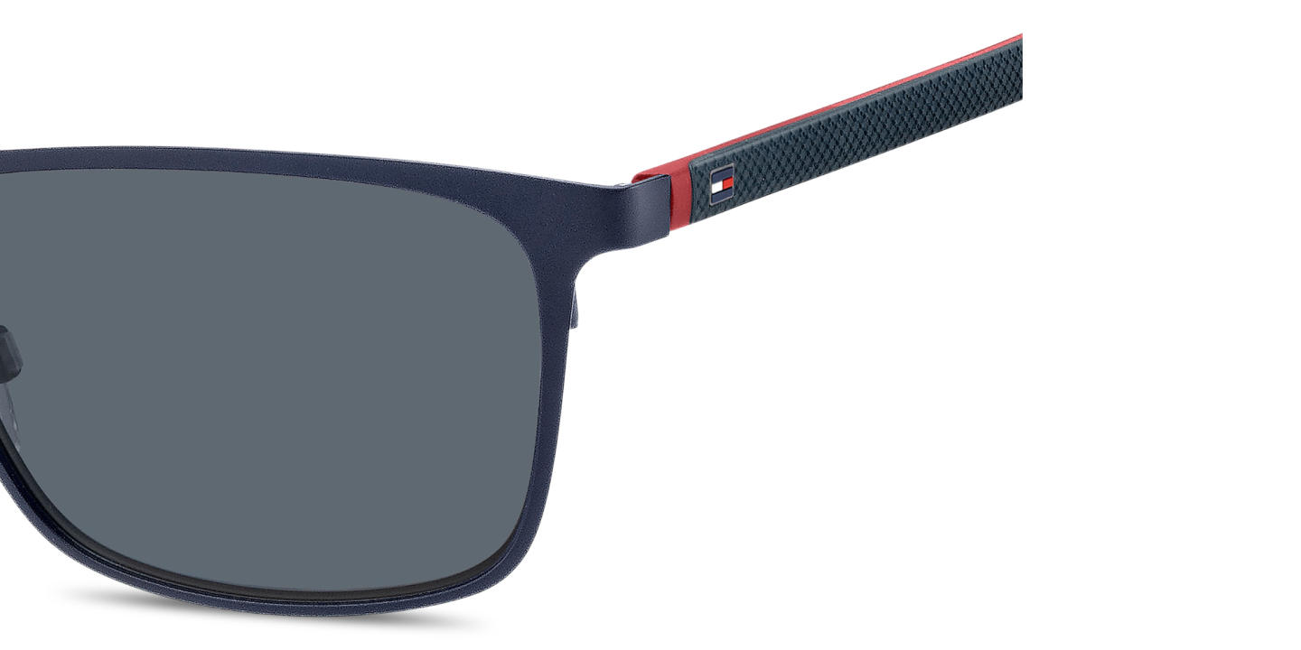 Shop Tommy Hilfiger Logo Rectangle Sunglasses in Blue Red online.