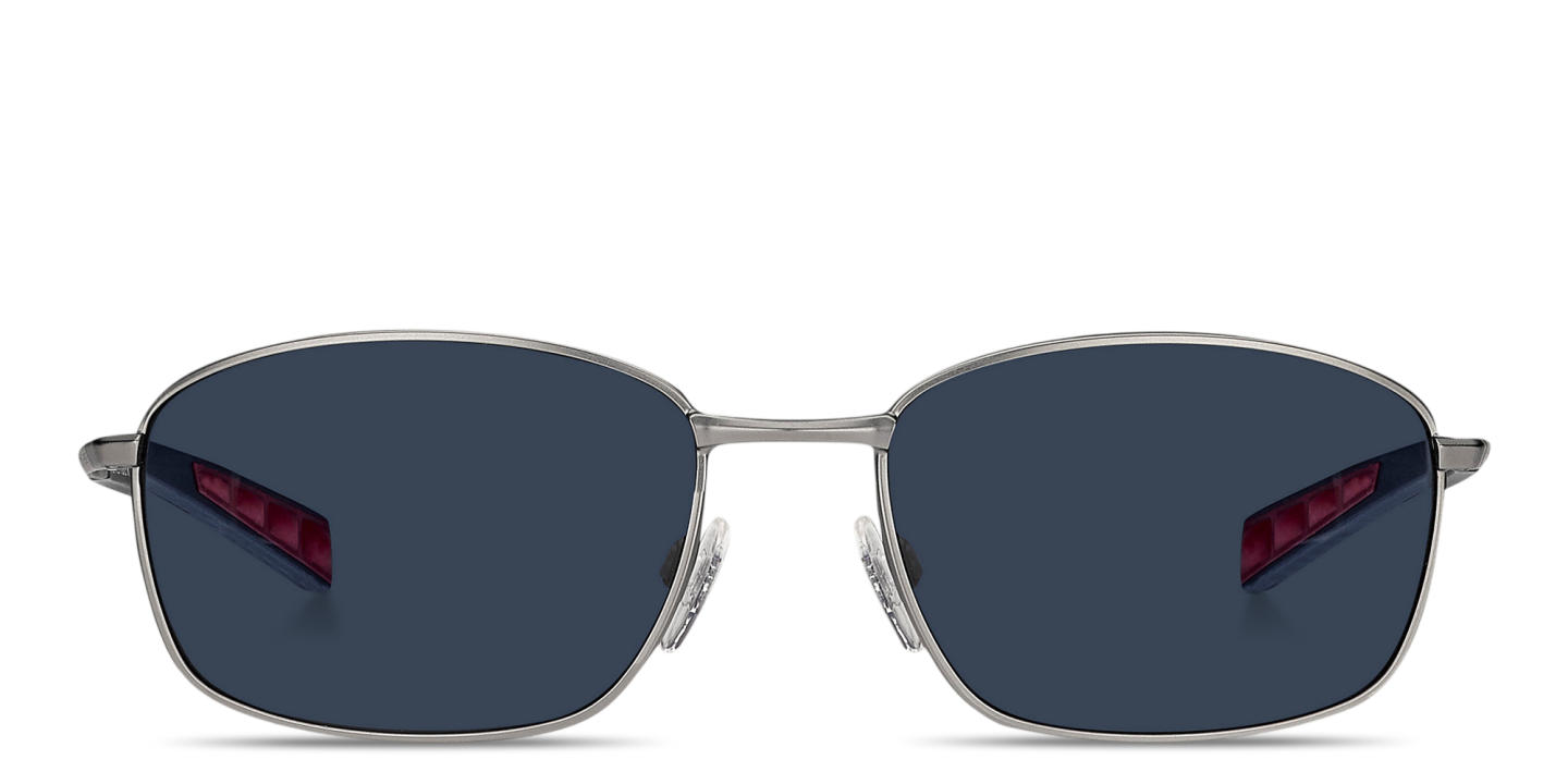 Shop Tommy Hilfiger Engraved Logo Rectangle Sunglasses in Grey online.